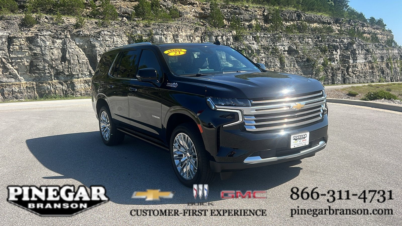 2023 Chevrolet Tahoe High Country in Black — front three-quarter view