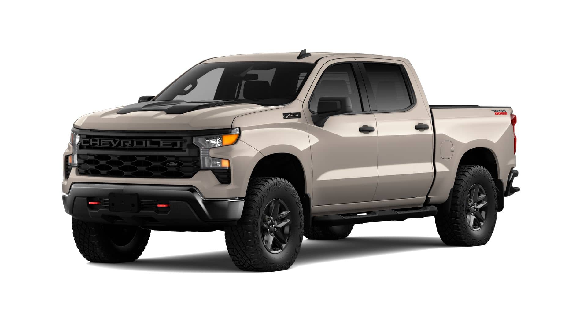 2026 Chevrolet Silverado 1500 Custom Trail Boss in White Sands — front three-quarter view